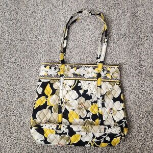 Vera Bradley Dogwood Floral Handbag Shoulder Bag Pocketbook Tote Yellow Black‎
